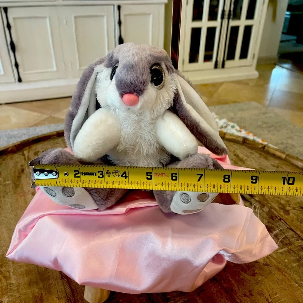 OLI Plush Bunny Gray White Rabbit Gold Eyes Big Feet Long Ears Sitting 8